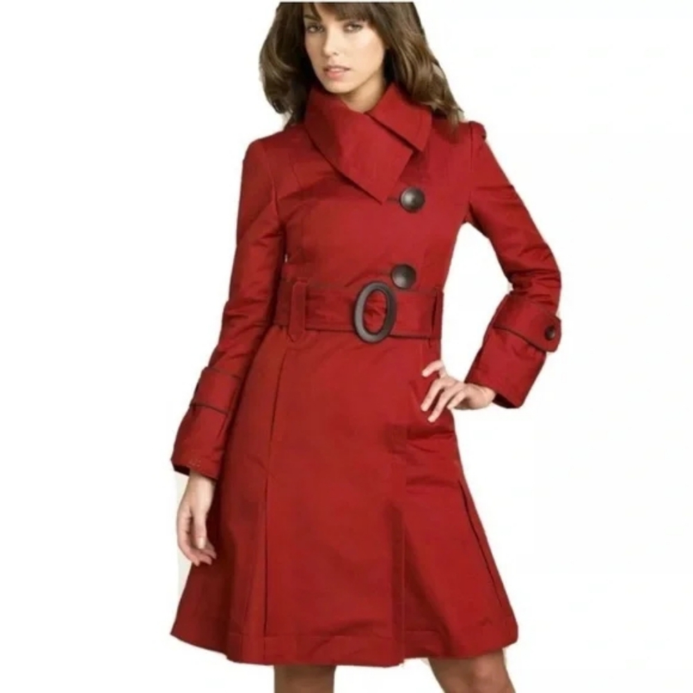 Soia And Kyo Like New Cardinal Red Belted Trench Coat - Sz Petite SM